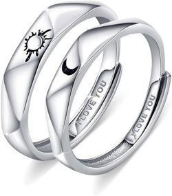 img 4 attached to 🌞 Beydodo 925 Silver Rings - Personalized Adjustable Sun and Moon Couple's Rings Engraved with 'I Love You' - Ideal for Wedding