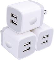 ⚡️ fast charging cube power adapter - wall charger, usb brick 3pack 2.1a/5v dual port usb plug charger for iphone x 8 7 6 plus 5s, ipad, samsung galaxy s8 s7 s6 edge, lg, zte, moto, android phone logo