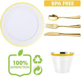 img 1 attached to 600 Piece Gold Dinnerware Set for Party or Wedding - Elegant Disposable Gold Plastic Plates, Silverware, and Cups for 100 Guests