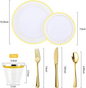 img 2 attached to 600 Piece Gold Dinnerware Set for Party or Wedding - Elegant Disposable Gold Plastic Plates, Silverware, and Cups for 100 Guests