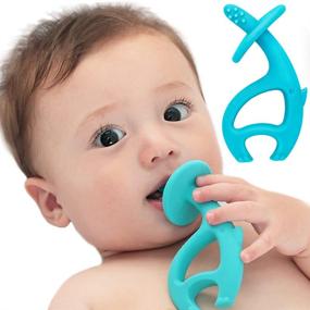 img 4 attached to Mombella Best Teether Toys, Dancing Elephant Silicone Chewing Toys, Teeth-Beginning & Eruption Period Toothbrush for 3-12 Months, with Clip - Blue