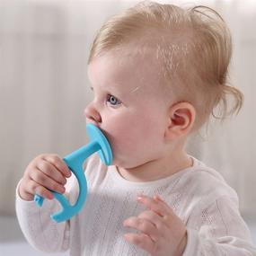 img 3 attached to Mombella Best Teether Toys, Dancing Elephant Silicone Chewing Toys, Teeth-Beginning & Eruption Period Toothbrush for 3-12 Months, with Clip - Blue