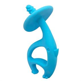 img 1 attached to Mombella Best Teether Toys, Dancing Elephant Silicone Chewing Toys, Teeth-Beginning & Eruption Period Toothbrush for 3-12 Months, with Clip - Blue