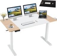 🏢 homhum height adjustable standing desk - 55 x 24 inch electric sit to stand table with memory settings, splice board, large mouse pad - ideal for home office use - white frame/burlywood logo