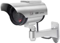 🔆 solar powered fake security camera: bullet dummy surveillance system with realistic red flashing lights - outdoor/indoor (1, silver) logo