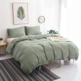 img 3 attached to 🛏️ M&M Eagle Green Duvet Cover - Soft Cotton Feel, Solid Color Bowknot Design - Queen Size (3Pcs, 1 Duvet Cover + 2 Pillowcases)