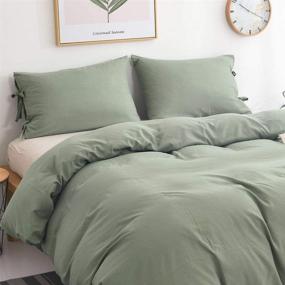 img 2 attached to 🛏️ M&M Eagle Green Duvet Cover - Soft Cotton Feel, Solid Color Bowknot Design - Queen Size (3Pcs, 1 Duvet Cover + 2 Pillowcases)