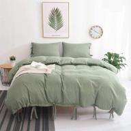 🛏️ m&m eagle green duvet cover - soft cotton feel, solid color bowknot design - queen size (3pcs, 1 duvet cover + 2 pillowcases) logo