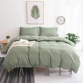 img 4 attached to 🛏️ M&M Eagle Green Duvet Cover - Soft Cotton Feel, Solid Color Bowknot Design - Queen Size (3Pcs, 1 Duvet Cover + 2 Pillowcases)
