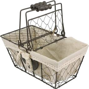 img 2 attached to 🐔 Stonebriar Farmhouse Metal Chicken Wire Picnic Basket - Hinged Lids, Handles, Heart Detail - Cream, 10.5 x 6.5