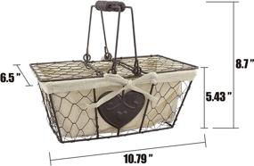 img 3 attached to 🐔 Stonebriar Farmhouse Metal Chicken Wire Picnic Basket - Hinged Lids, Handles, Heart Detail - Cream, 10.5 x 6.5