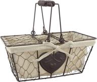 🐔 stonebriar farmhouse metal chicken wire picnic basket - hinged lids, handles, heart detail - cream, 10.5 x 6.5 logo