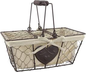 img 4 attached to 🐔 Stonebriar Farmhouse Metal Chicken Wire Picnic Basket - Hinged Lids, Handles, Heart Detail - Cream, 10.5 x 6.5