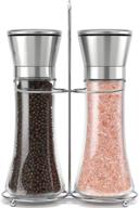 🧂 premium stainless steel salt and pepper grinder set with adjustable coarseness - includes salt holder bottle for easy refilling logo