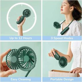 img 2 attached to 🔋 JISULIFE Mini Handheld Versatile Fan - USB Rechargeable Portable Fan with Strong Wind and Night Light - Perfect for Baby Stroller, Bike, and Neck - Green