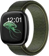 morsey nylon bands for fitbit versa 3/sense - breathable sport loop replacement wristbands straps in army green for men and women logo