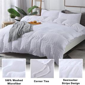 img 3 attached to 🛏️ AveLom White Duvet Cover Queen: Soft Washed Microfiber, Stripe 3 Piece Set with Zipper Closure & Corner Ties - Perfect for Men and Women