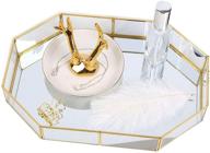 large polygon gold tray for vanity, bathroom, and dressing table - perfume glass, makeup, and jewelry organizer with mirrored metal logo