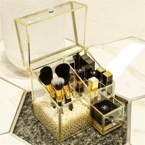 img 3 attached to 💄 Vintage Brass Edge Makeup Brush Holder with Glass Storage, Handmade Cosmetics Organizer, Makeup Vanity Decoration, Jewelry Box, and FREE PEARLS - PuTwo Makeup Organizer