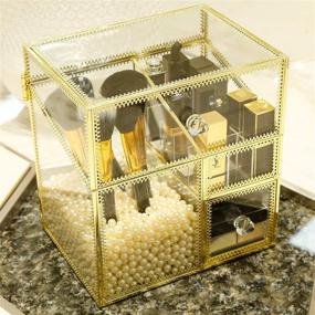 img 1 attached to 💄 Vintage Brass Edge Makeup Brush Holder with Glass Storage, Handmade Cosmetics Organizer, Makeup Vanity Decoration, Jewelry Box, and FREE PEARLS - PuTwo Makeup Organizer