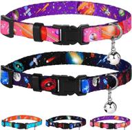🐱 galaxy cat collar with bell - space pattern 2pcs - adjustable safety breakaway collars for cats and kittens - black/pink/blue (black + pink) logo