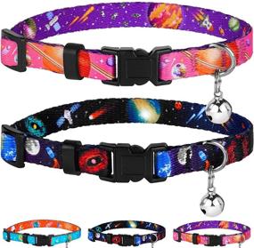 img 4 attached to 🐱 Galaxy Cat Collar with Bell - Space Pattern 2PCs - Adjustable Safety Breakaway Collars for Cats and Kittens - Black/Pink/Blue (Black + Pink)