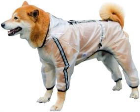 img 4 attached to PTESYARDS Waterproof Dog Raincoat with Hood and Reflective Strip, Adjustable Transparent Pet Slicker Coat with Harness Hole