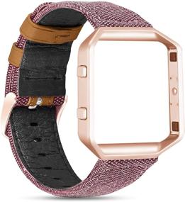 img 2 attached to 🌟 Jobese Compatible Fitbit Blaze Bands - Soft Classic Canvas Fabric Straps & Genuine Leather Bands with Silver Metal Frame for Men and Women