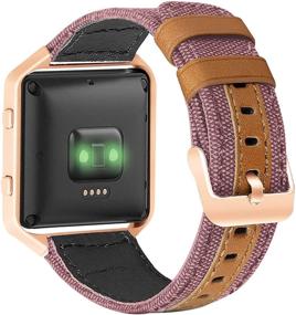 img 3 attached to 🌟 Jobese Compatible Fitbit Blaze Bands - Soft Classic Canvas Fabric Straps & Genuine Leather Bands with Silver Metal Frame for Men and Women