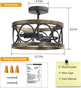 img 3 attached to 🏡 Vintage Rustic 2-Light Ceiling Lighting Fixture, Farmhouse Semi Flush Mount Ceiling Light with Drum Shade and E26 Base - Perfect Addition to Living Room, Dining Room, Kitchen, Bedroom, or Hallway