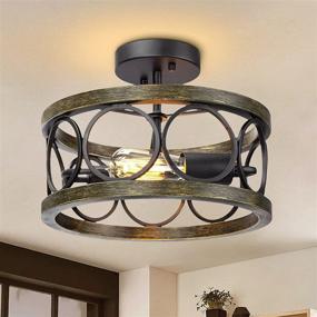 img 4 attached to 🏡 Vintage Rustic 2-Light Ceiling Lighting Fixture, Farmhouse Semi Flush Mount Ceiling Light with Drum Shade and E26 Base - Perfect Addition to Living Room, Dining Room, Kitchen, Bedroom, or Hallway