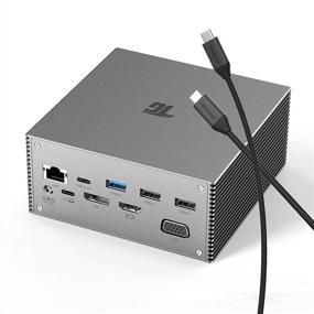 img 4 attached to 🔌 16-в-1 универсальная станция для подключения по USB C: идеальное док-устройство для ноутбуков с разъемом USB-C с тройным 4K дисплеем, зарядкой ноутбука 60W, множеством портов (HDMI/DP/VGA/SD TF Card Reader/2USB-C/Gigabit Ethernet/Audio/Mic/5USB)