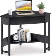 🖥️ odk corner desk triangle computer desk: large drawer, storage shelves, black logo