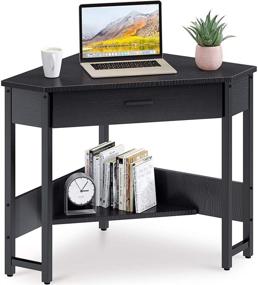 img 4 attached to 🖥️ ODK Corner Desk Triangle Computer Desk: Large Drawer, Storage Shelves, Black