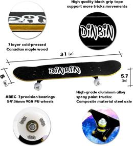 img 1 attached to 🛹 DINBIN Skateboard - 31x8 Complete Pro Skateboard - Double Kick Skateboards for Adults - High Performance 7 Layer Canadian Maple Wood Tricks Skateboard