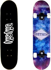 img 4 attached to 🛹 DINBIN Skateboard - 31x8 Complete Pro Skateboard - Double Kick Skateboards for Adults - High Performance 7 Layer Canadian Maple Wood Tricks Skateboard
