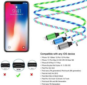 img 2 attached to 🔌 3 упаковки световодного USB-кабеля для зарядки телефона с LED-подсветкой - видимый световой поток в темноте кабель-зарядка для Phone12 11Pro MAX XR/XS/X/5/6/7/8Plus (синий+зеленый+цветной)