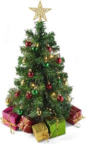 img 4 attached to 🎄 Набор миниатюрной новогодней ёлки Prextex 23 дюйма: теплые белые светодиодные огни, звезда на вершине, подарочные коробки и подвесные украшения для самостоятельного декора