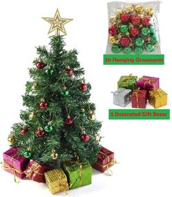 img 2 attached to 🎄 Набор миниатюрной новогодней ёлки Prextex 23 дюйма: теплые белые светодиодные огни, звезда на вершине, подарочные коробки и подвесные украшения для самостоятельного декора