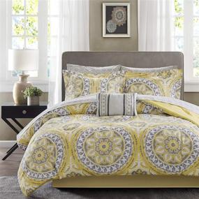 img 4 attached to 🛏️ Madison Park Essentials Cozy Bag Comforter: Medallion Damask Design, Serenity Yellow, King Size, 9 Piece Set