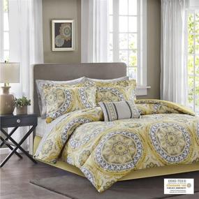 img 3 attached to 🛏️ Madison Park Essentials Cozy Bag Comforter: Medallion Damask Design, Serenity Yellow, King Size, 9 Piece Set