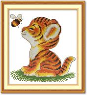 🧵 printed cross stitch kits: 11ct 9x9 inch 100% cotton - easy patterns for girls crafts - holiday gift - diy embroidery starter kits - dmc stamped cross-stitch supplies - needlework tiger and bee logo