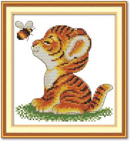 img 4 attached to 🧵 Printed Cross Stitch Kits: 11CT 9X9 Inch 100% Cotton - Easy Patterns for Girls Crafts - Holiday Gift - DIY Embroidery Starter Kits - DMC Stamped Cross-Stitch Supplies - Needlework Tiger and Bee