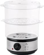 ovente 5 quart double tier stackable electric food steamer - portable bpa-free basket with 400 watt power stainless steel base steamer - fast steaming for vegetable and fish - silver fs62s logo