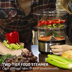 img 3 attached to Ovente 5 Quart Double Tier Stackable Electric Food Steamer - Portable BPA-Free Basket with 400 Watt Power Stainless Steel Base Steamer - Fast Steaming for Vegetable and Fish - Silver FS62S