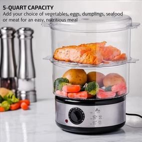 img 2 attached to Ovente 5 Quart Double Tier Stackable Electric Food Steamer - Portable BPA-Free Basket with 400 Watt Power Stainless Steel Base Steamer - Fast Steaming for Vegetable and Fish - Silver FS62S