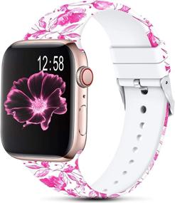 img 4 attached to 🌸 Цветочные непромокаемые силиконовые спортивные ремешки для Apple Watch серии 3-6: Заменяемые ремешки Sunnywoo для женщин и мужчин