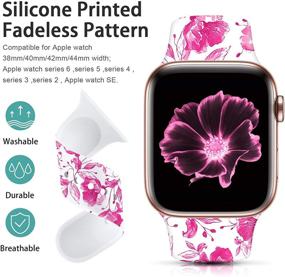 img 3 attached to 🌸 Цветочные непромокаемые силиконовые спортивные ремешки для Apple Watch серии 3-6: Заменяемые ремешки Sunnywoo для женщин и мужчин