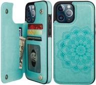 📱 vaburs iphone 12 pro max case wallet with card holder - embossed mandala pattern flower pu leather flip cover - double magnetic buttons - shockproof - 6.7 inch - green logo