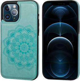 img 2 attached to 📱 Vaburs iPhone 12 Pro Max Case Wallet with Card Holder - Embossed Mandala Pattern Flower PU Leather Flip Cover - Double Magnetic Buttons - Shockproof - 6.7 Inch - Green